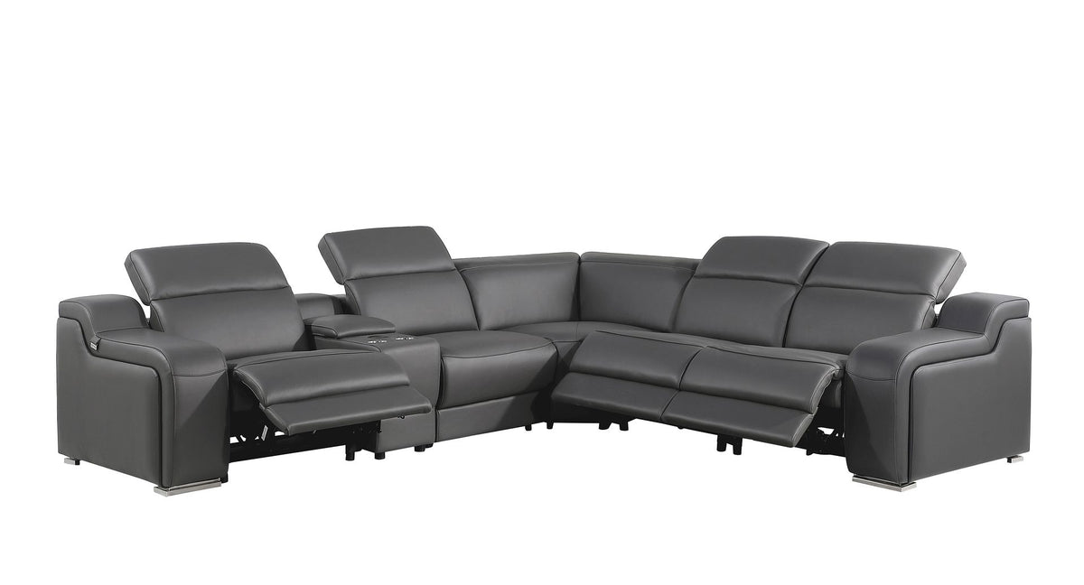 1116 Divanitalia 6-Piece L-Shaped Sectional Sofa in Top Grain Italian Leather with 3 Power Recliners & Power Headrests - Dark Grey - SKU 1116-DK-GREY-6PC-3PWR-SECTIONAL- GROUP - view 2