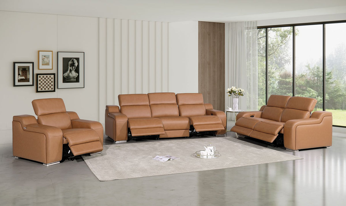 1116 Divanitalia 6-Piece Modular Power Reclining Sofa, Loveseat & Chair Set in Top Grain Italian Leather with 5 Power Recliners & Power Headrests - Cognac - SKU 1116-COGNAC-6.5-HT-3PC - view 2