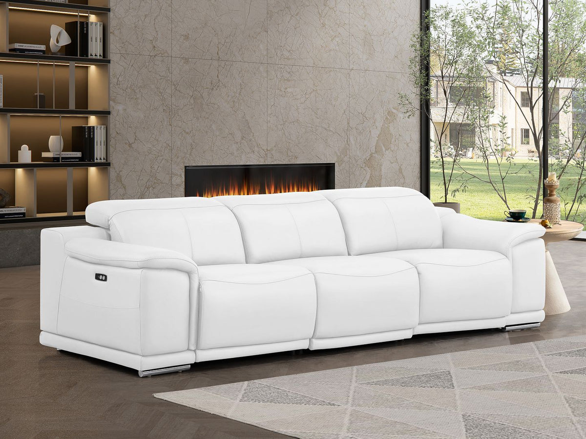 2679 Genuine Leather Sofa with 3 Power Recliners - White - SKU 2679-WHITE-3.3-HT