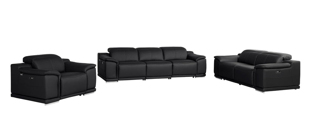 9762 Divanitalia 6-Piece Modular Power Reclining Sofa, Loveseat and Chair Set with 6 Power Recliners in Top Grain Italian Leather - Black - SKU 9762-BLACK-6.6-HT-3PC - view 3