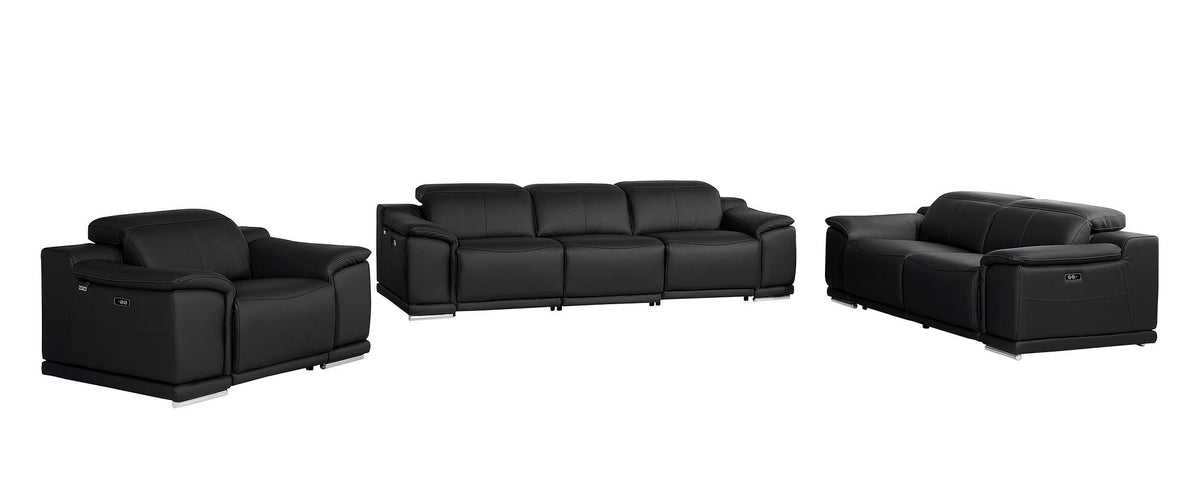 9762 Divanitalia 6-Piece Modular Power Reclining Sofa, Loveseat and Chair Set with 6 Power Recliners in Top Grain Italian Leather - Black - SKU 9762-BLACK-6.6-HT-3PC - view 3