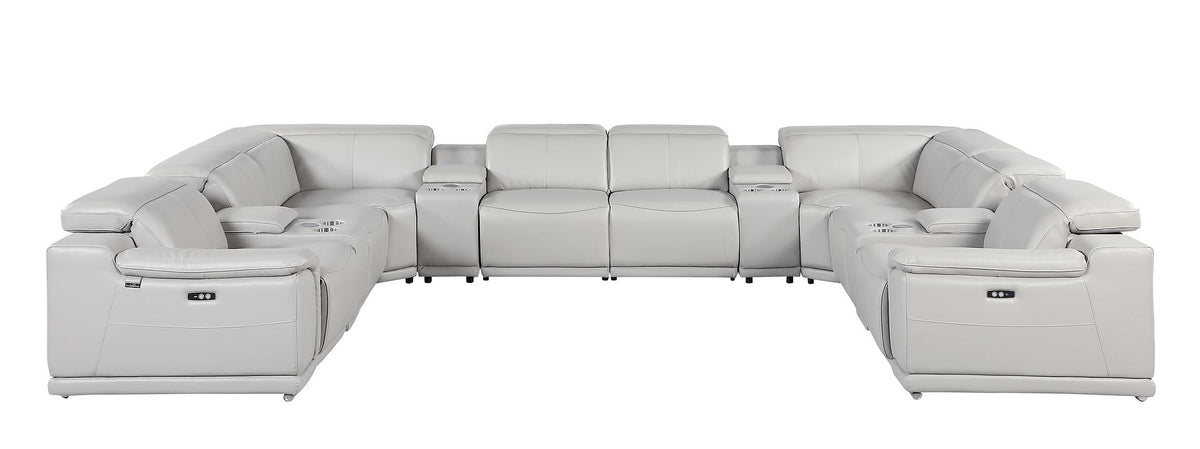 9762 Divanitalia 12-Piece U-Shaped Top Grain Italian Leather Sectional Sofa with 4 Power Recliners - Light Grey - SKU 9762-LT-GREY-12PC-4PWR-U-SECTIONAL-GROUP - view 3