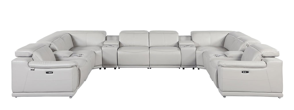 9762 Divanitalia 12-Piece U-Shaped Top Grain Italian Leather Sectional Sofa with 4 Power Recliners