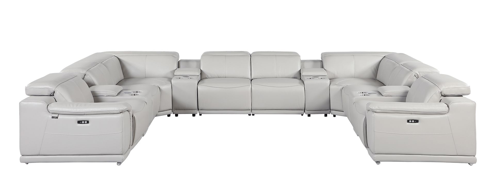 9762 Divanitalia 12-Piece U-Shaped Top Grain Italian Leather Sectional Sofa with 4 Power Recliners