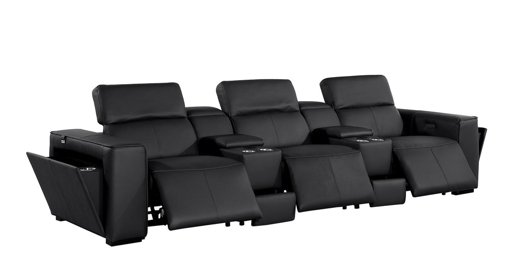 1224 Divanitalia 5-Piece Modular Power Reclining Sofa in Top Grain Italian Leather with 3 Power Recliners & Power Headrests - Black - SKU 1224-BLACK-5.3-HT - view 5