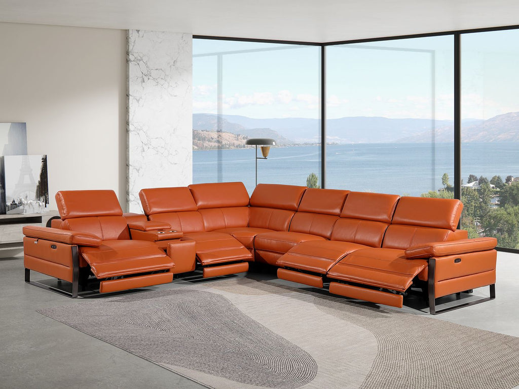 1246 Divanitalia 7-Piece L-Shaped Modular Power Reclining Sectional Sofa with 4 Power Recliners and Power Headrests - Top Grain Italian Leather