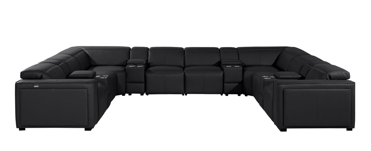 1224 Divanitalia 12-Piece U-Shaped Sectional Sofa in Top Grain Italian Leather with 4 Power Recliners & Power Headrests - Black - SKU 1224-BLACK-12PC-4PWR-U-SECTIONAL - view 3