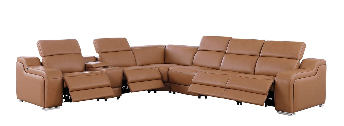 1116 Divanitalia 7-Piece L-Shaped Sectional Sofa in Top Grain Italian Leather with 4 Power Recliners & Power Headrests - Cognac - SKU 1116-COGNAC-7PC-4PWR-SECTIONAL - GROUP - view 4