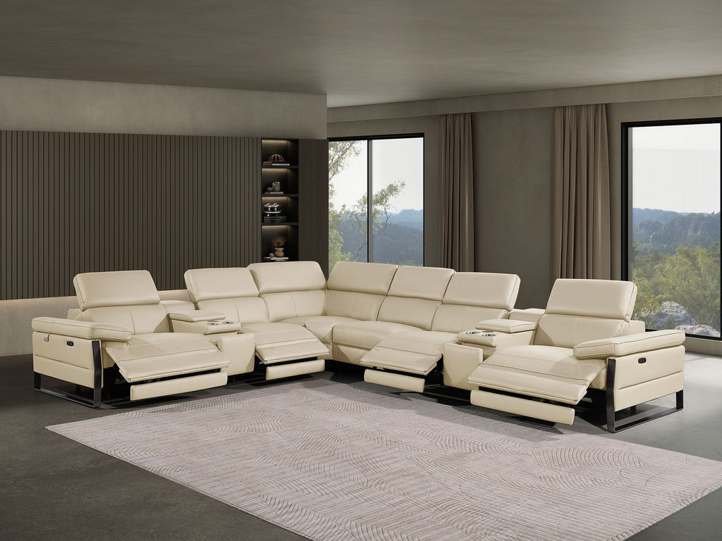 1246 Divanitalia 8-Piece U-Shaped Modular Power Reclining Sectional Sofa with 4 Power Recliners and Power Headrests - Top Grain Italian Leather