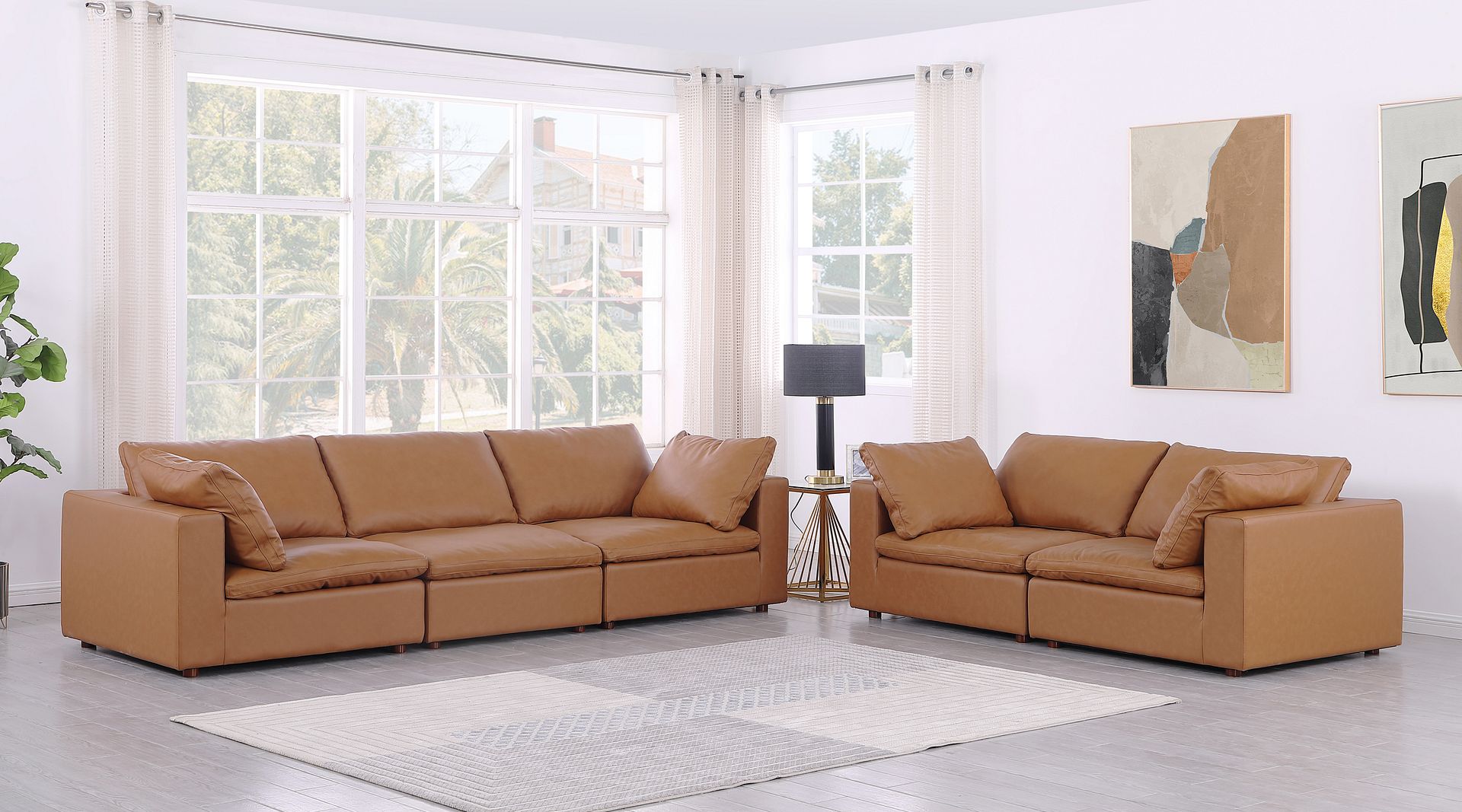 1100 Divanitalia 2-Piece Sofa Set - Top-grain Italian Leather - Cognac