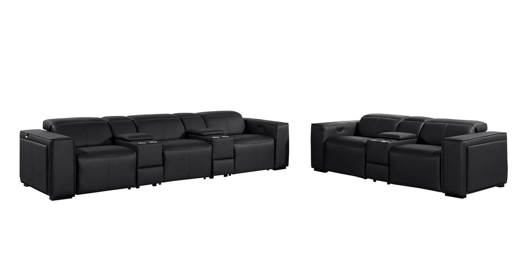 1224 Divanitalia 8-Piece Modular Power Reclining Sofa & Loveseat Set in Top Grain Italian Leather with 5 Power Recliners & Power Headrests - Black - SKU 1224-BLACK-8.5-HT-2PC - view 4
