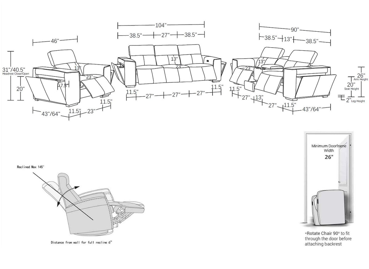 1224 Divanitalia 7-Piece Modular Power Reclining Sofa, Loveseat & Chair Set in Top Grain Italian Leather with 6 Power Recliners & Power Headrests - White - SKU 1224-WHITE-7.6-HT-3PC - view 17