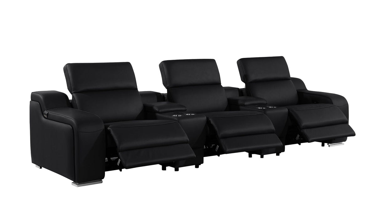 1116 Divanitalia 5-Piece Modular Power Reclining Sofa in Top Grain Italian Leather with 3 Power Recliners & Power Headrests - Black - SKU 1116-BLACK-5.3-HT - view 5