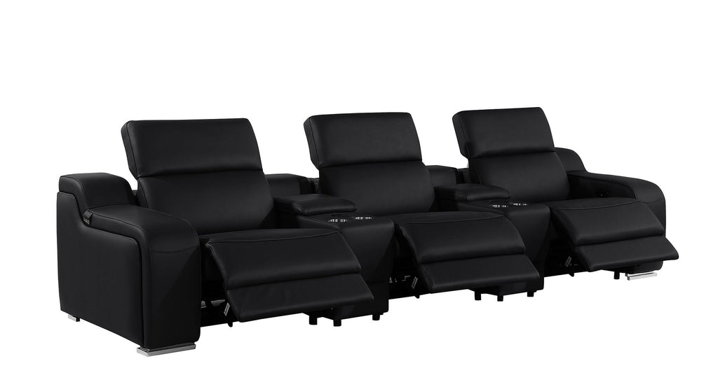 1116 Divanitalia 5-Piece Modular Power Reclining Sofa in Top Grain Italian Leather with 3 Power Recliners & Power Headrests