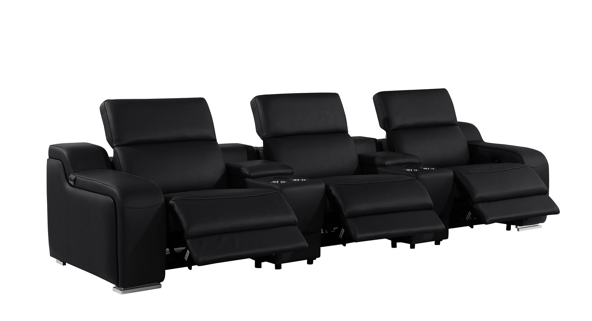 1116 Divanitalia 5-Piece Modular Power Reclining Sofa in Top Grain Italian Leather with 3 Power Recliners & Power Headrests
