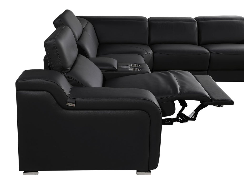1116 Divanitalia 3-Piece Modular Power Reclining Console Loveseat in Top Grain Italian Leather with 2 Power Recliners & Power Headrests