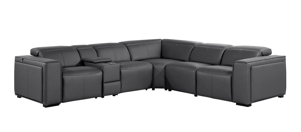 1224 Divanitalia 6-Piece L-Shaped Sectional Sofa in Top Grain Italian Leather with 3 Power Recliners & Power Headrests