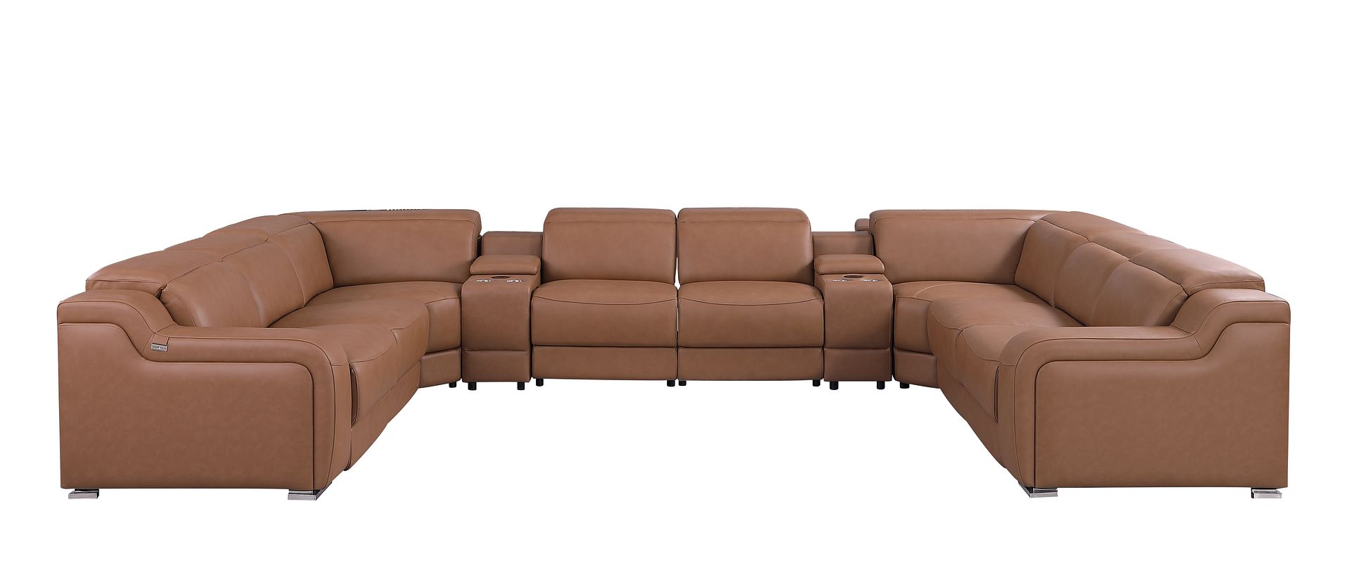 1116 Divanitalia 10-Piece U-Shaped Sectional Sofa in Top Grain Italian Leather with 4 Power Recliners & Power Headrests