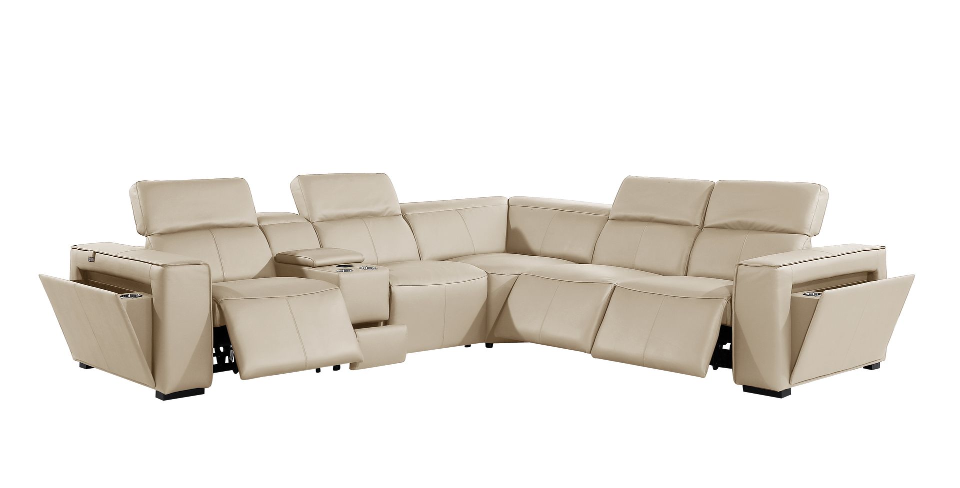 1224 Divanitalia 6-Piece L-Shaped Sectional Sofa in Top Grain Italian Leather with 3 Power Recliners & Power Headrests