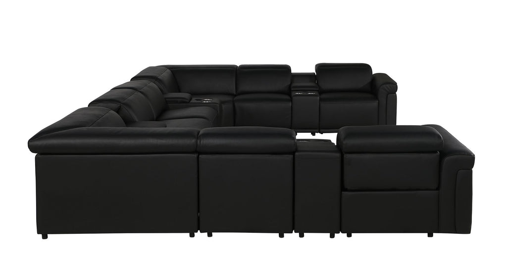1126 Divanitalia 12-Piece U-Shaped Sectional Sofa in Top Grain Italian Leather with 4 Power Recliners & Power Headrests - Black - SKU 1126-BLACK-12PC-4PWR-U-SECTIONAL-GROUP - view 6