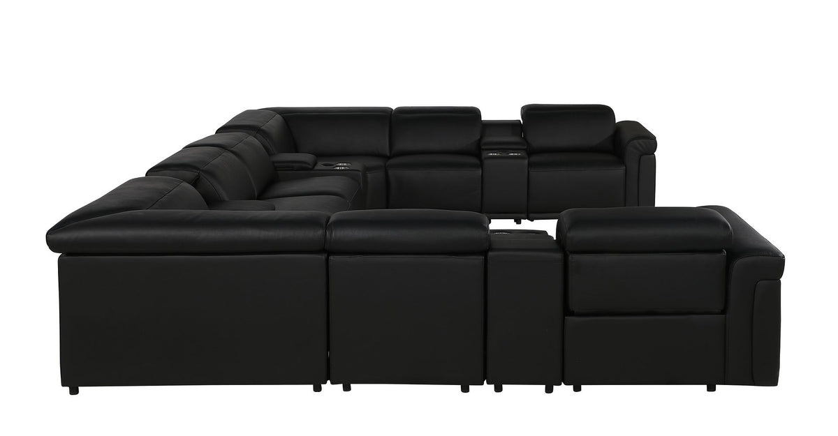 1126 Divanitalia 12-Piece U-Shaped Sectional Sofa in Top Grain Italian Leather with 4 Power Recliners & Power Headrests - Black - SKU 1126-BLACK-12PC-4PWR-U-SECTIONAL-GROUP - view 6