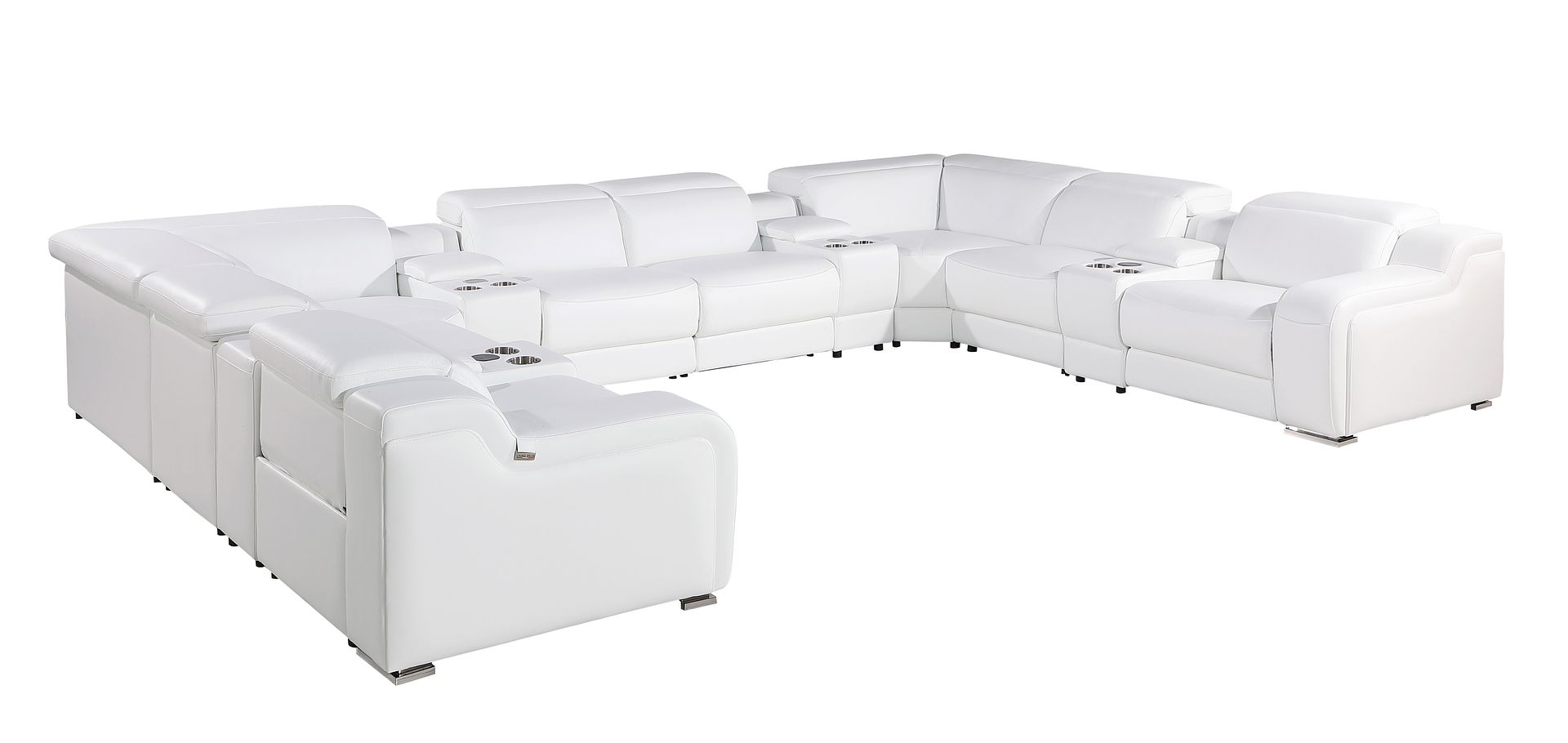 1116 Divanitalia 12-Piece U-Shaped Sectional Sofa in Top Grain Italian Leather with 4 Power Recliners & Power Headrests