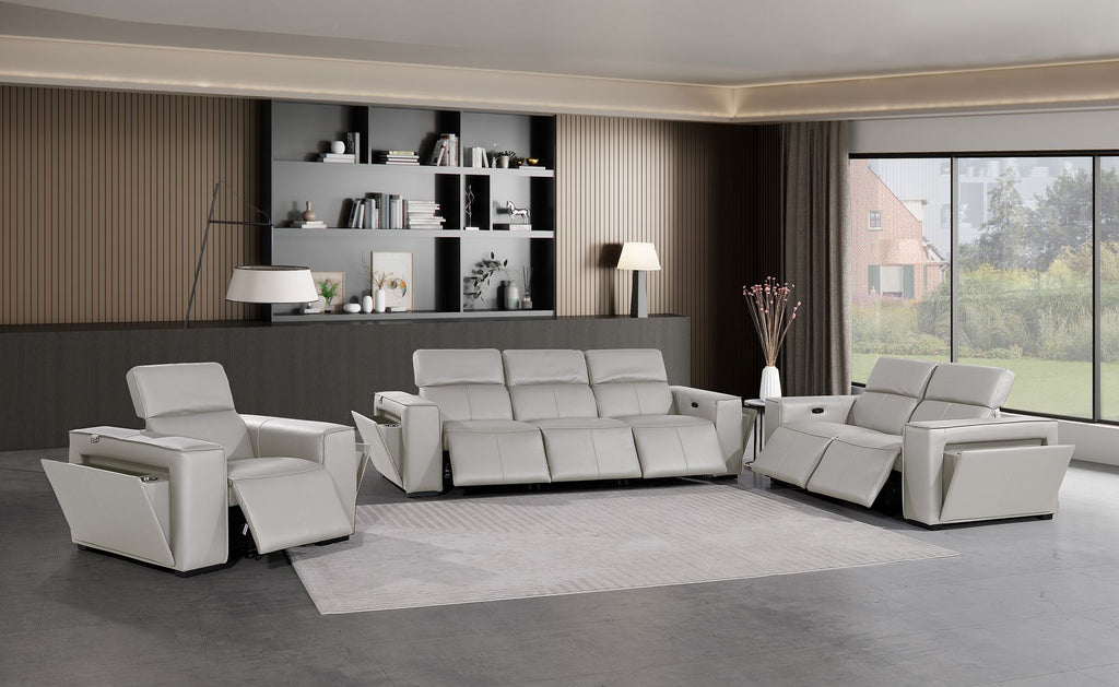 1224 Divanitalia 6-Piece Modular Power Reclining Sofa, Loveseat & Chair Set in Top Grain Italian Leather with 6 Power Recliners & Power Headrests - Light Grey - SKU 1224-LT-GREY-6.6-HT-3PC - view 2