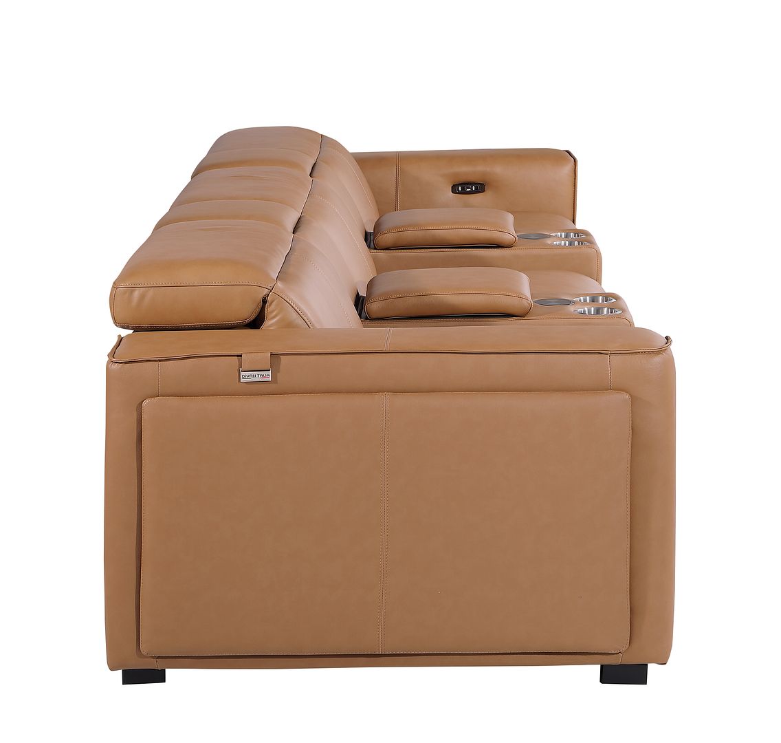 1224 Divanitalia 5-Piece Modular Power Reclining Sofa in Top Grain Italian Leather with 3 Power Recliners & Power Headrests - Cognac - SKU 1224-COGNAC-5.3-HT - view 6