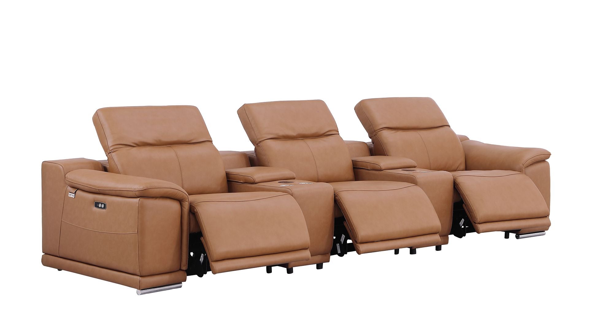 9762 Divanitalia 5-Piece Modular Power Reclining Sofa and Loveseat Set with 3 Power Recliners in Top Grain Italian Leather