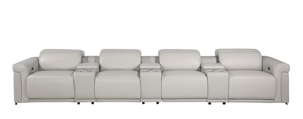1126 Divanitalia 7-Piece Modular Power Reclining Sofa in Top Grain Italian Leather with 4 Power Recliners & Power Headrests - Light Grey - SKU 1126-LT_GREY-7.4-HT - view 3