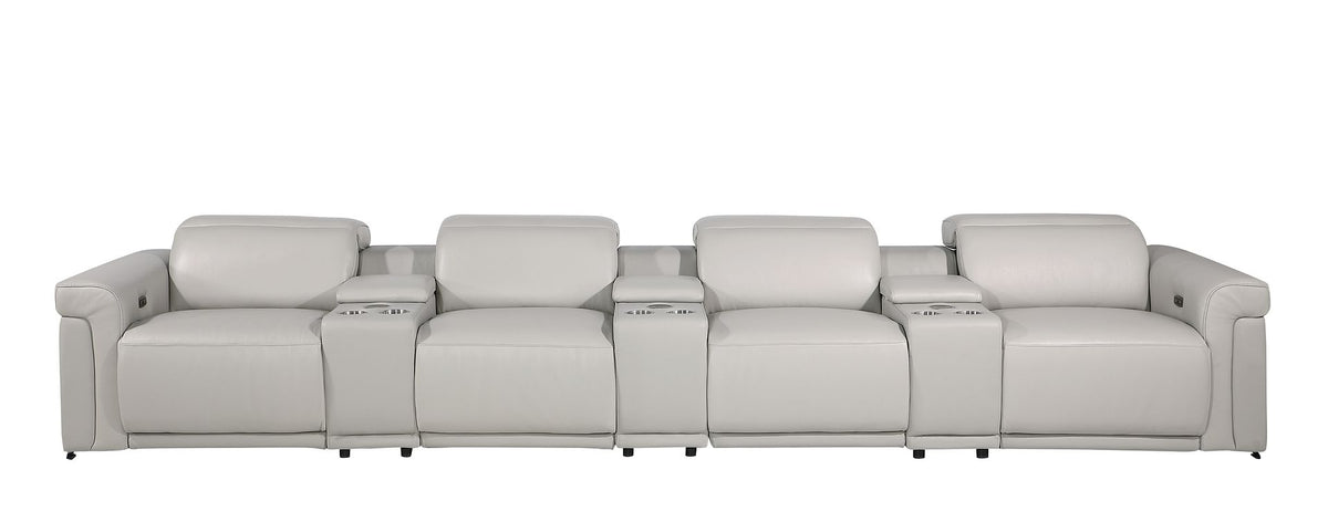1126 Divanitalia 7-Piece Modular Power Reclining Sofa in Top Grain Italian Leather with 4 Power Recliners & Power Headrests - Light Grey - SKU 1126-LT_GREY-7.4-HT - view 3
