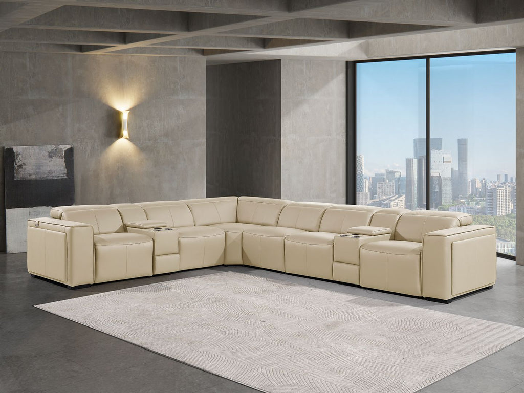 1224 Divanitalia 8-Piece L-Shaped Sectional Sofa in Top Grain Italian Leather with 4 Power Recliners & Power Headrests - Beige