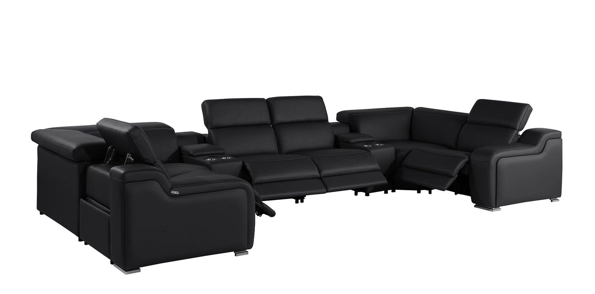 1116 Divanitalia 8-Piece U-Shaped Sectional Sofa in Top Grain Italian Leather with 4 Power Recliners & Power Headrests - Black - SKU 1116-BLACK-8PC-4PWR-U-SECTIONAL-GROUP - view 5
