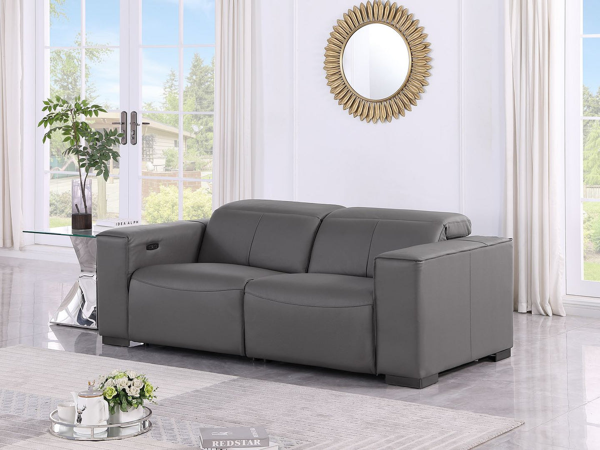 1208 Genuine Leather Dual Power Reclining Loveseat - Dark Grey - SKU 1208-DK-GREY-2.2-HT