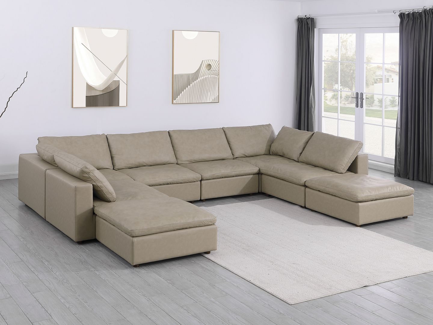 1100 Divanitalia Top-grain Italian Leather 8-Piece Sectional Sofa with Chaise - Beige
