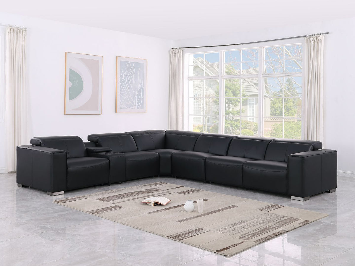 1208 7 Piece L-Shaped Leather Reclining Sectional Sofa with 3 Power Recliners - Black - SKU 1208-BLACK-7PC-3PWR-SECTIONAL-GROUP