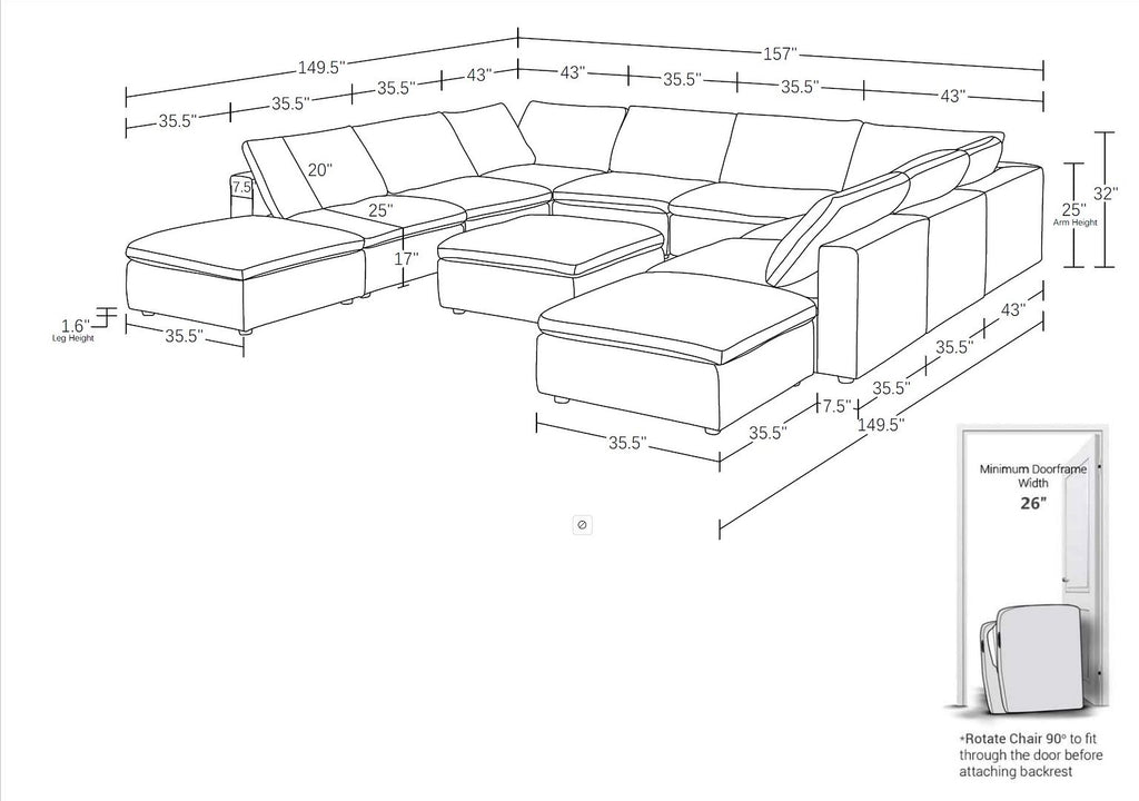 1100 Divanitalia Top-grain Italian Leather 11-Piece Sectional Sofa with Chaise