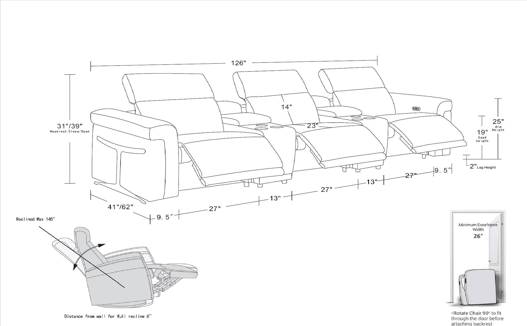 1126 Divanitalia 5-Piece Modular Power Reclining Sofa in Top Grain Italian Leather with 3 Power Recliners & Power Headrests