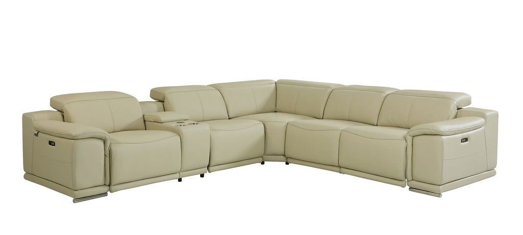 9762 Divanitalia 6-Piece L-Shaped Top Grain Italian Leather Sectional Sofa with 3 Power Recliners