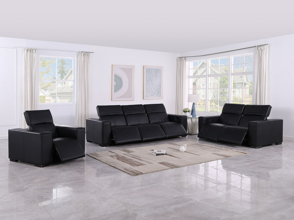 1208 Leather Reclining Set - Sofa, Loveseat & Chair with 6 Power Recliners - Black - SKU 1208-BLACK-6.6-HT-3PC - view 2