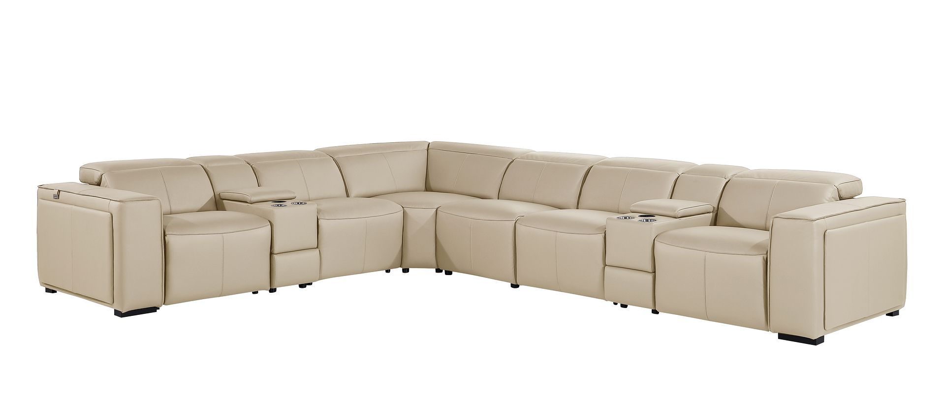 1224 Divanitalia 8-Piece L-Shaped Sectional Sofa in Top Grain Italian Leather with 4 Power Recliners & Power Headrests