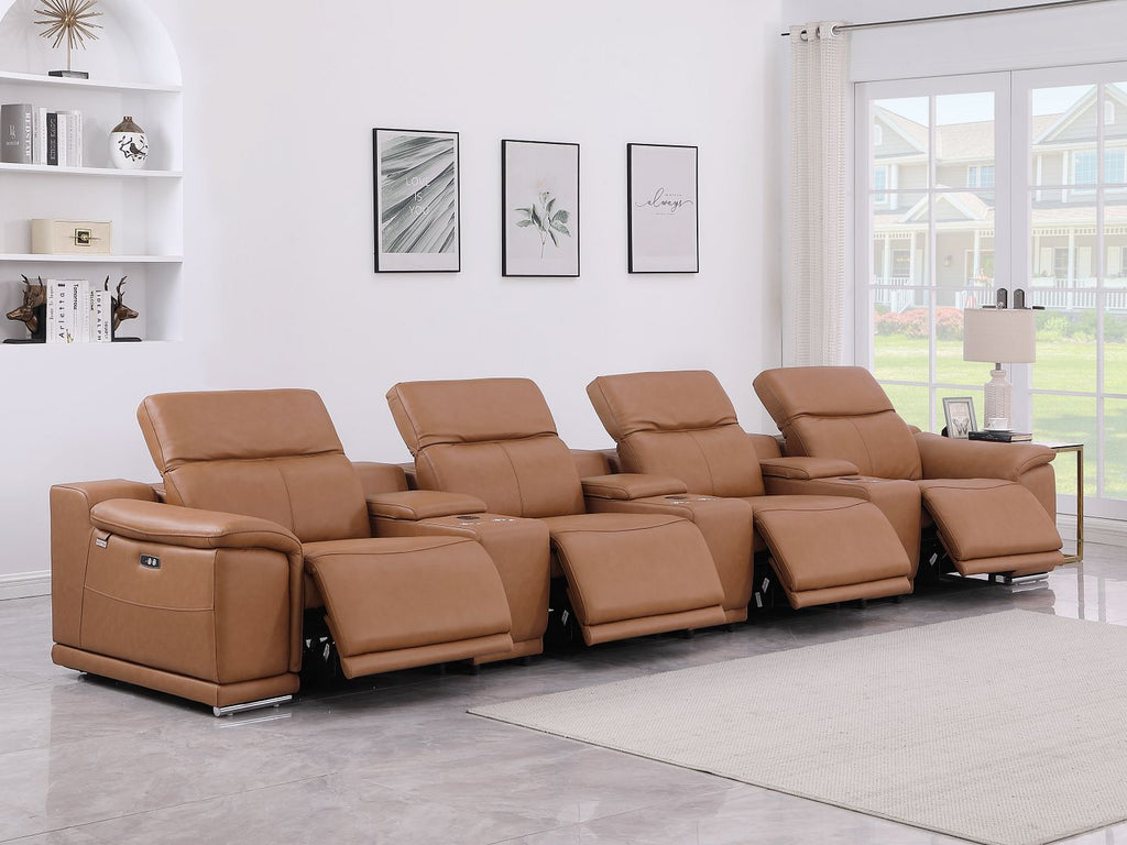 9762 Divanitalia 7-Piece Modular Top Grain Italian Leather Power Reclining Sofa with 4 Power Recliners