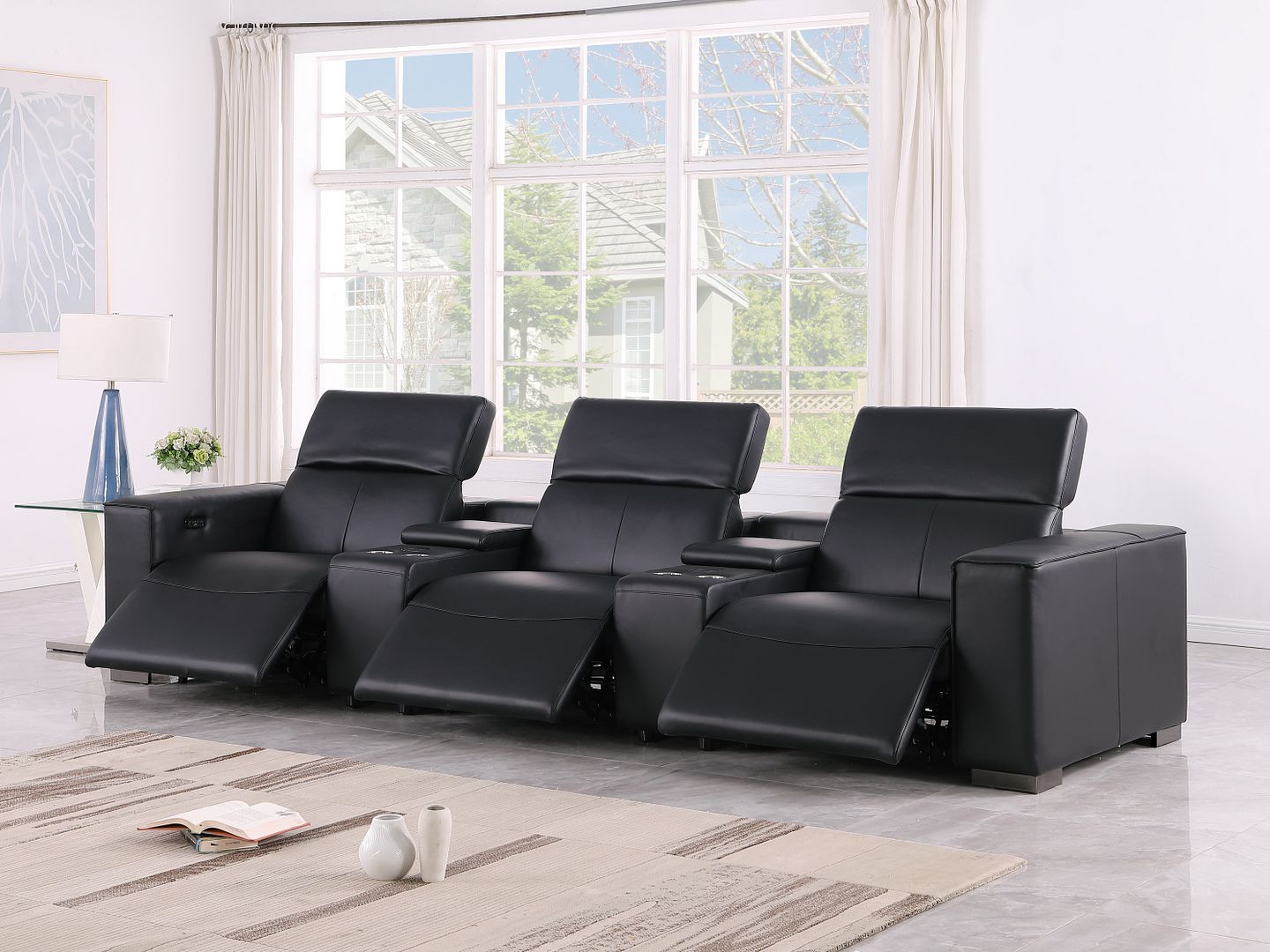 1208 Leather Sofa with 3 Power Recliners and Two Storage Consoles