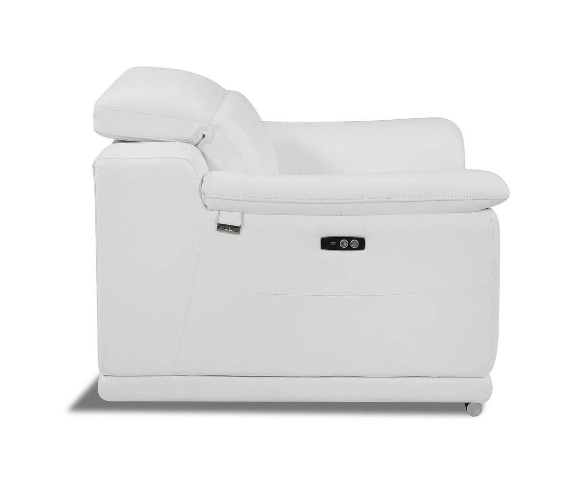 9762 Divanitalia Top Grain Italian Leather Power Reclining Chair with Adjustable Headrests - White - SKU 9762-PWR-CH-WHITE - view 3