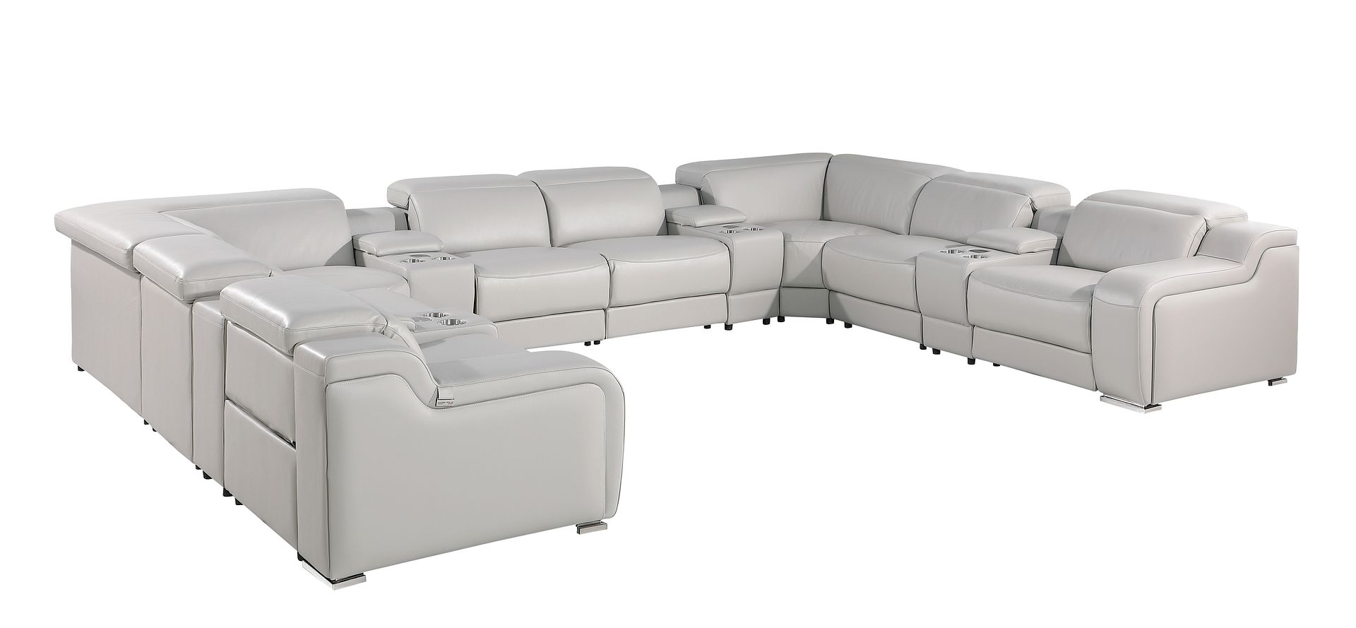 1116 Divanitalia 12-Piece U-Shaped Sectional Sofa in Top Grain Italian Leather with 4 Power Recliners & Power Headrests