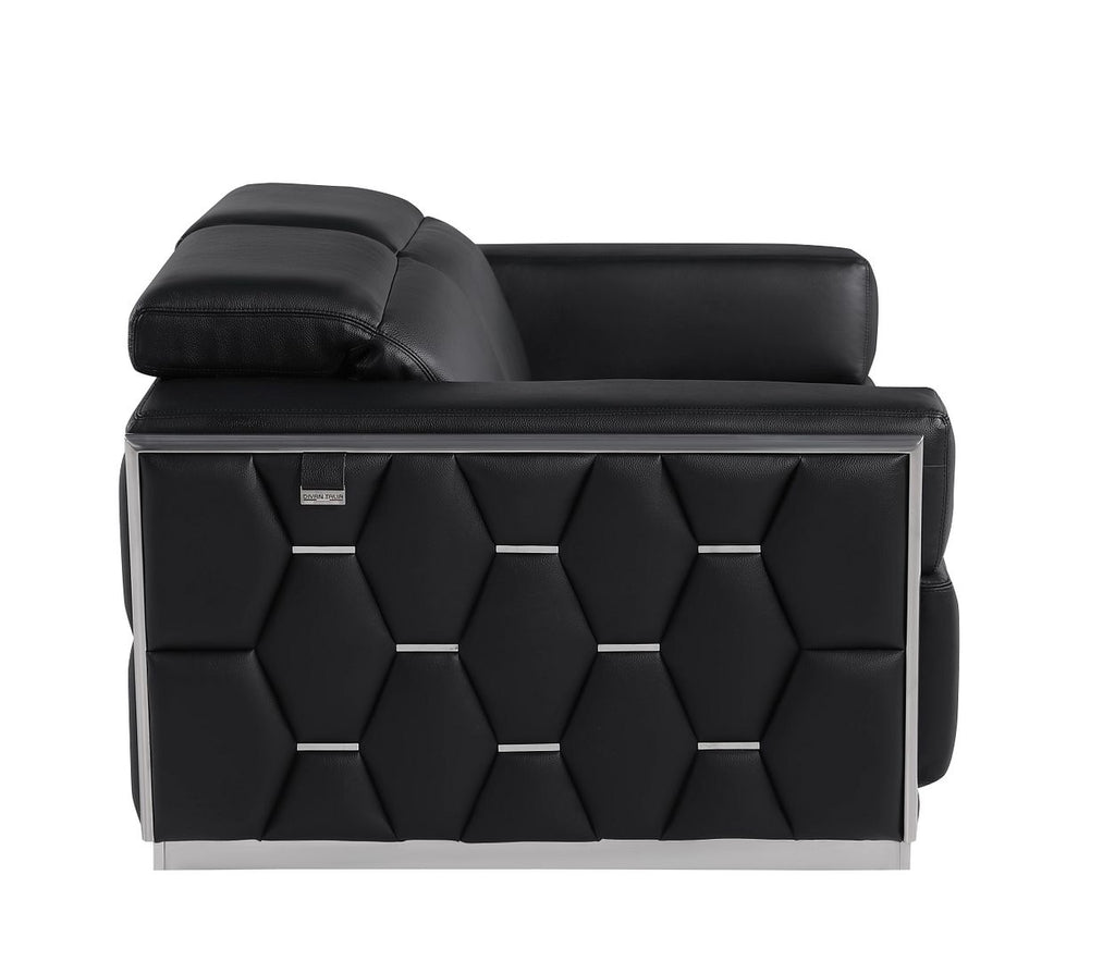 1111 Divanitalia 2-Piece Sofa Set with Adjustable Headrest in Top-grain Italian Leather - Black - SKU 1111-BLACK-2PC - view 9
