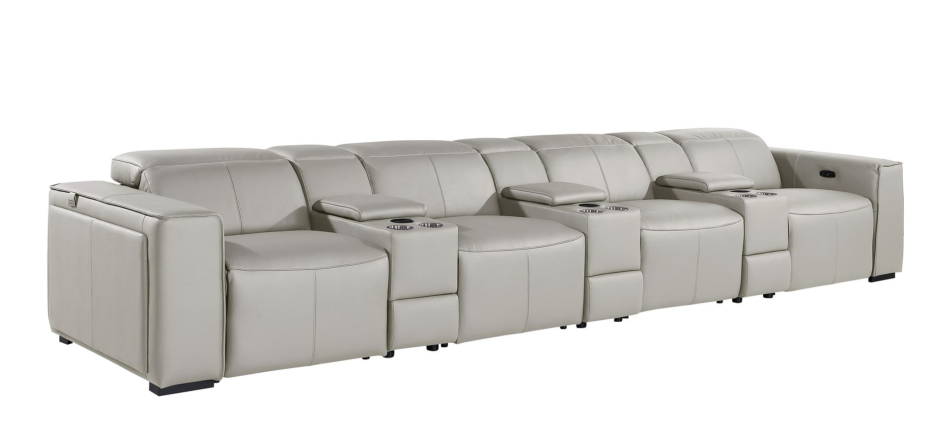 1224 Divanitalia 7-Piece Modular Power Reclining Sofa in Top Grain Italian Leather with 4 Power Recliners & Power Headrests