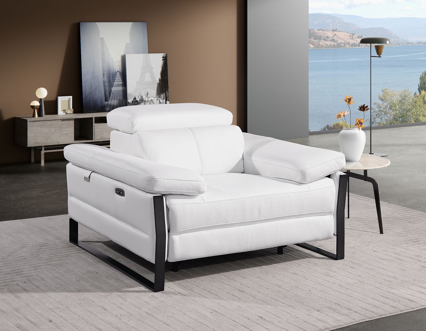 1246 Divanitalia Power Reclining Arm Chairwith Power Headrests - Top Grain Italian Leather - White