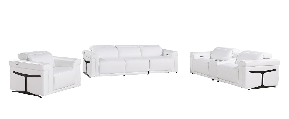 1126 Divanitalia 7-Piece Modular Power Reclining Sofa, Loveseat & Chair Set in Top Grain Italian Leather with 5 Power Recliners & Power Headrests - White - SKU 1126-WHITE-7.5-HT-3PC - view 3