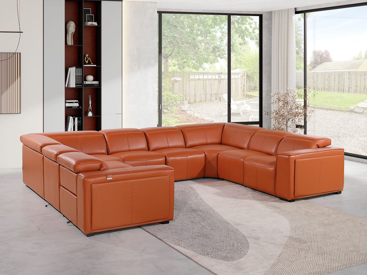 1224 Divanitalia 8-Piece U-Shaped Sectional Sofa in Top Grain Italian Leather with 4 Power Recliners & Power Headrests - Camel